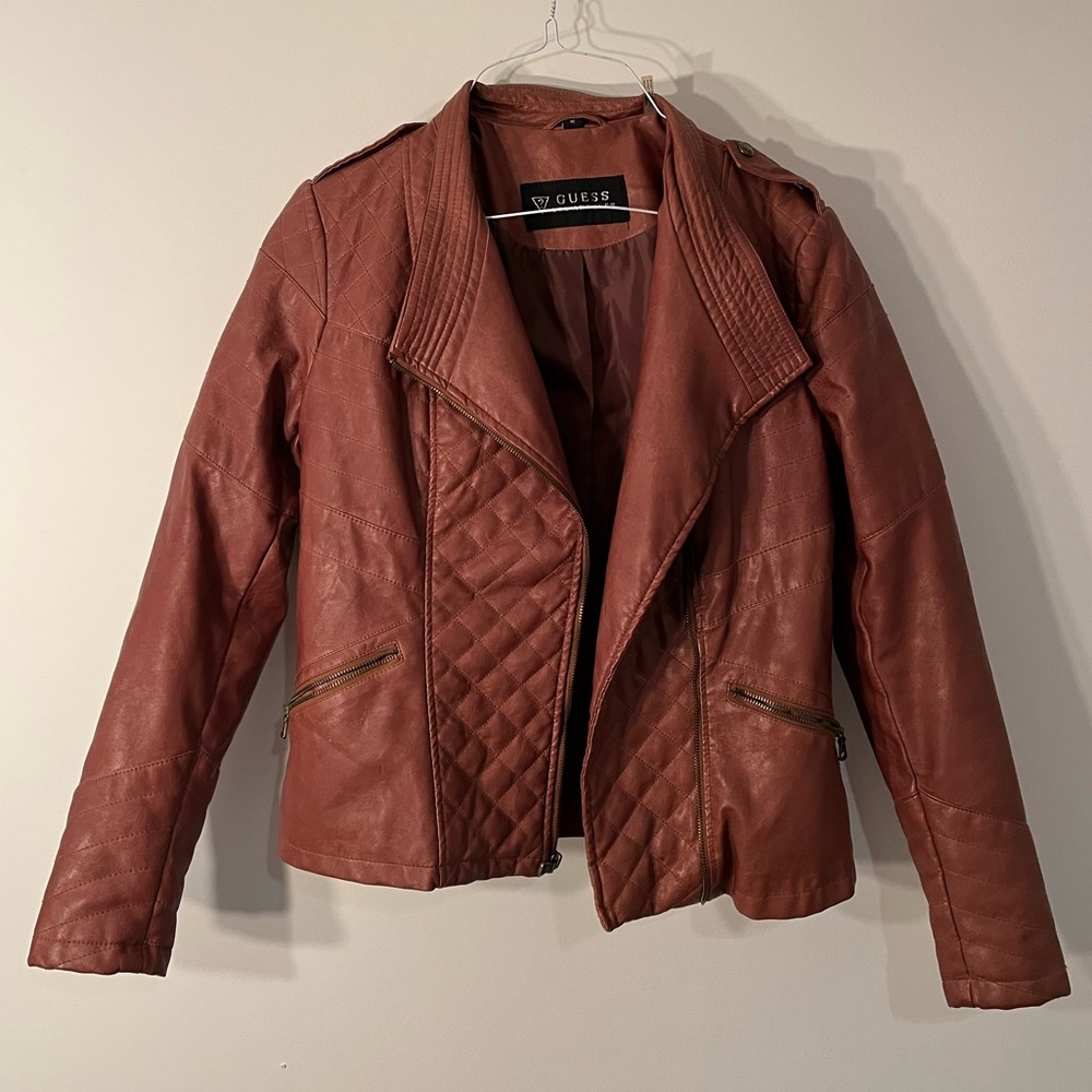Brown faux leather jacket GUESS
